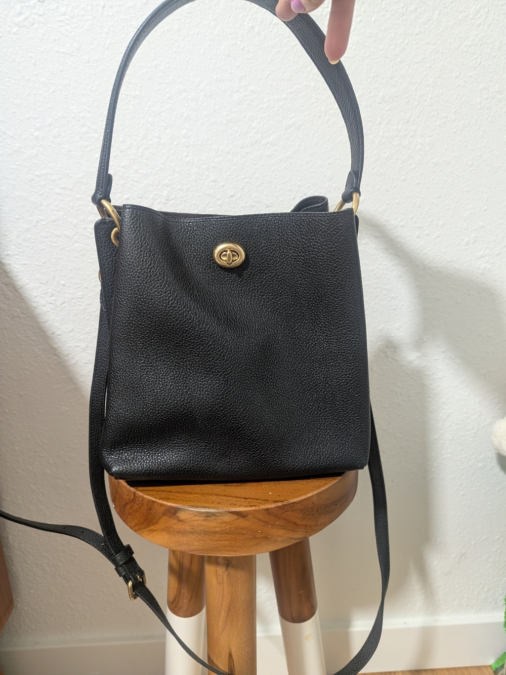 Coach Charlie Pebbled Leather Black Bucket Bag Handbag